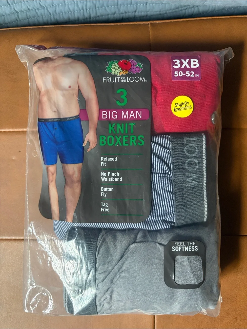 Fruit of the Loom Big Man Knit Boxers 3-Pack — Blue, Red, Gray UNOPENED